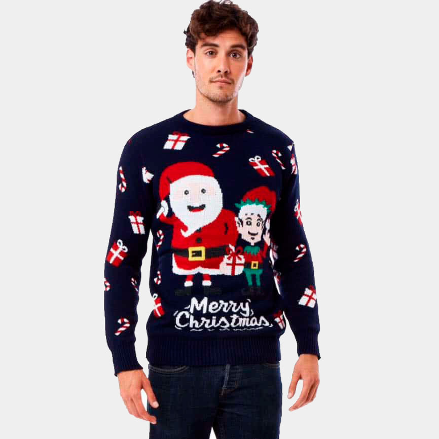 Maglione Natalizio da Uomo Babbo Natale ed Elfo