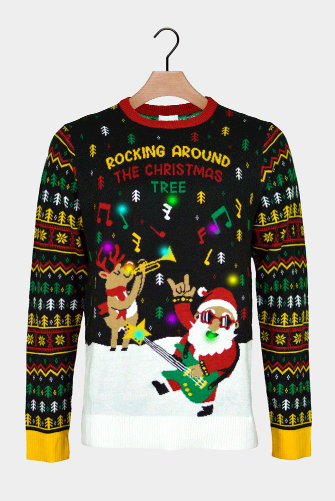 Maglione Natalizio Babbo Natale da Uomo con Luci LED Rocker