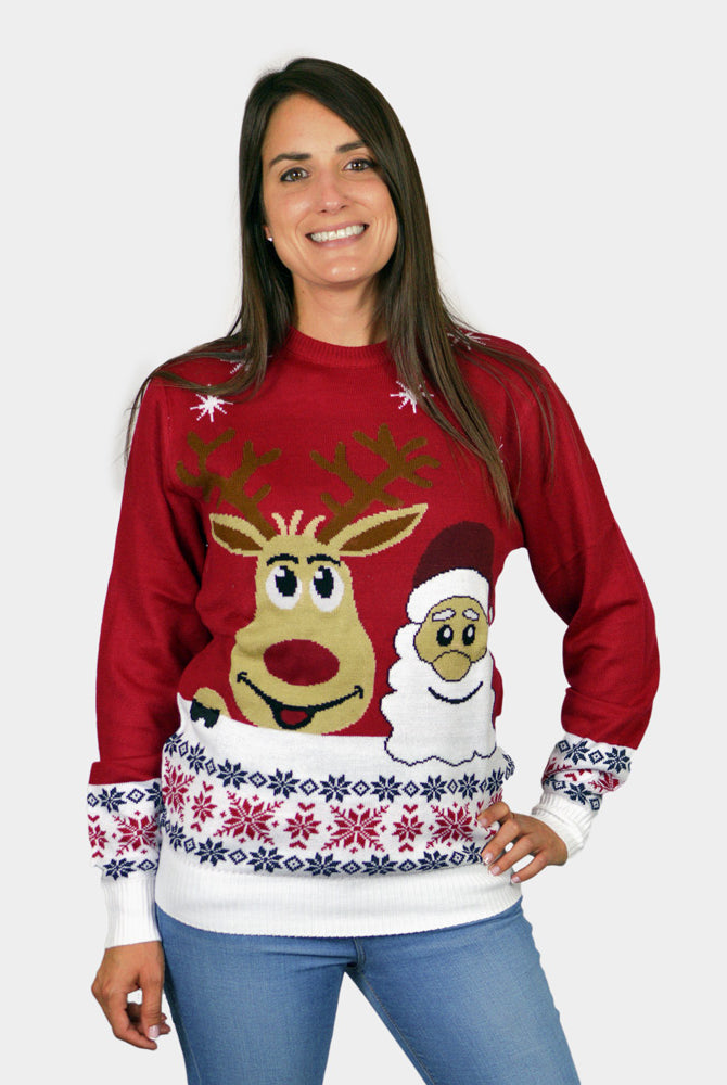 Maglione Natalizio Uomo Donna Babbo Natale Renna Rudolph Sorridentes