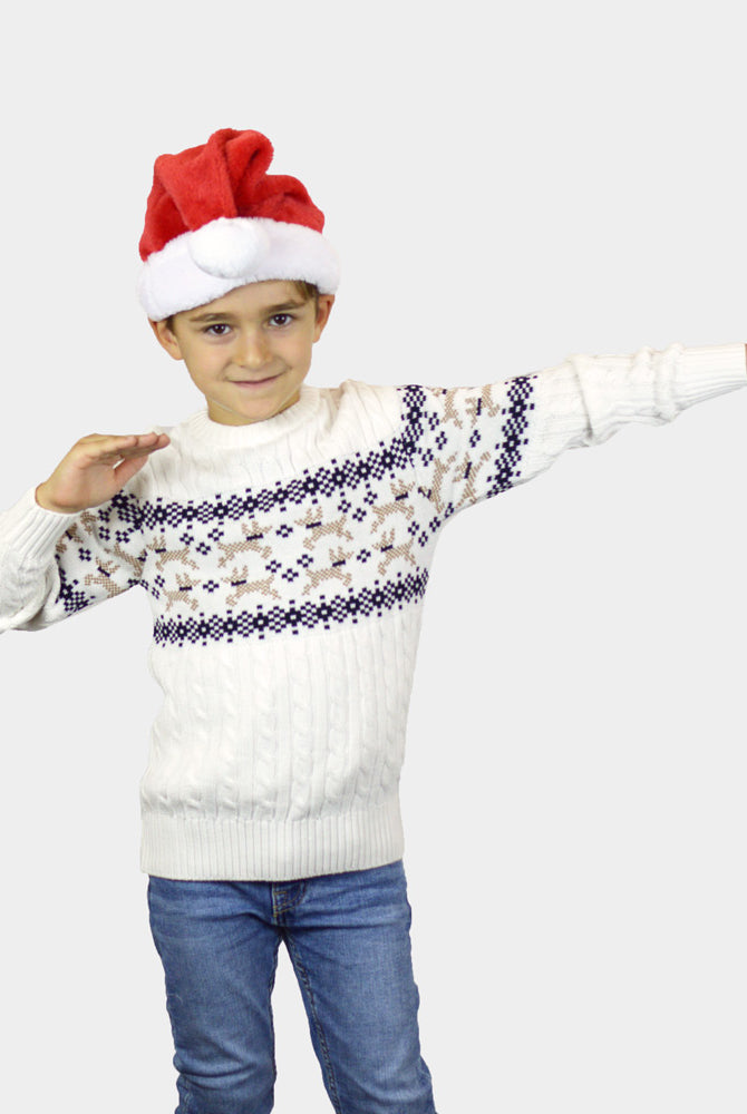 Maglione Natalizio da Uomo Bambini Bianco Elegante Alaska