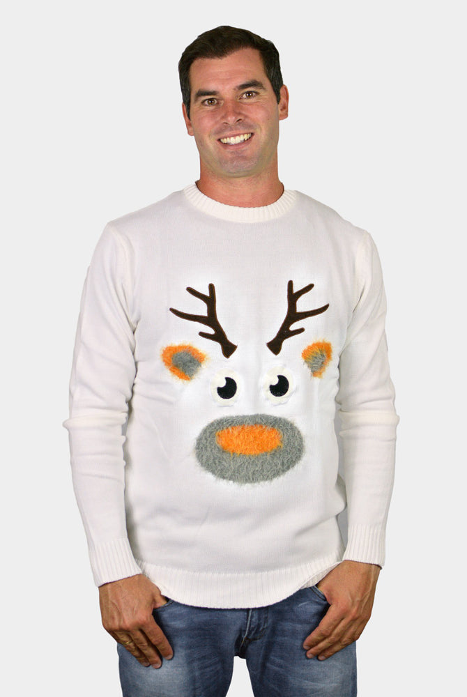 Maglione Natalizio da Uomo Bianco con Renna 3D