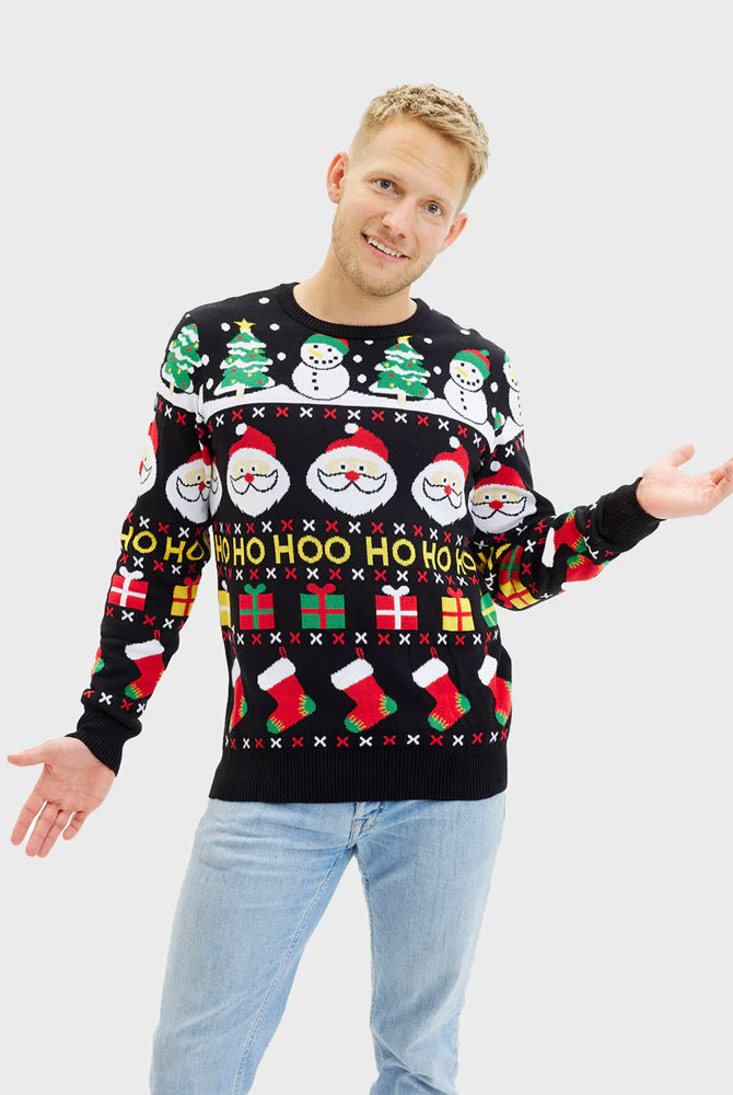 Maglione Natalizio da Uomo in Cotone Biologico Babbo Natale Regali Pupazzi Neve