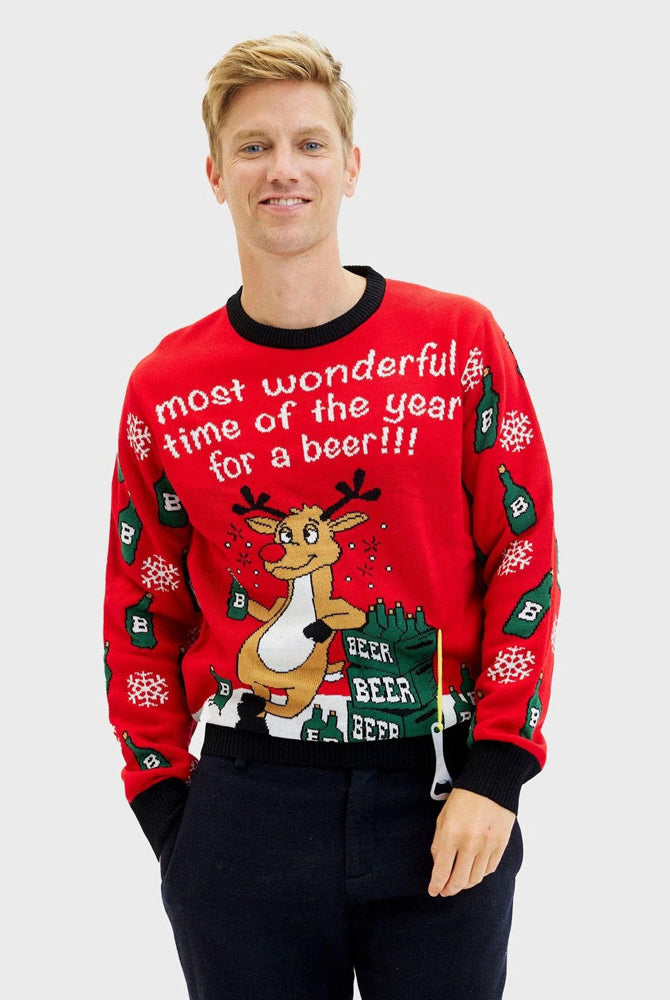 Maglione Natalizio da Uomo Renna e Apribottiglie Birra