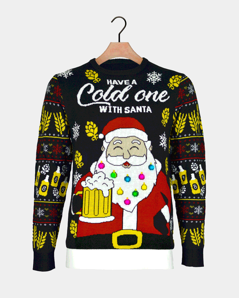 Maglione Natalizio Birra Uomo con Luci LED Babbo Natale