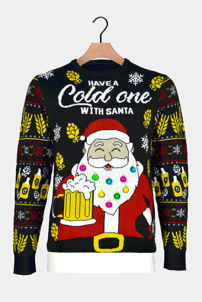 Maglione Natalizio Birra Uomo con Luci LED Babbo Natale