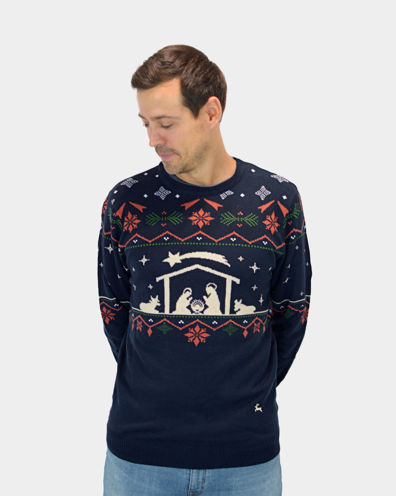 Maglione Natalizio da Uomo Blu Nativity