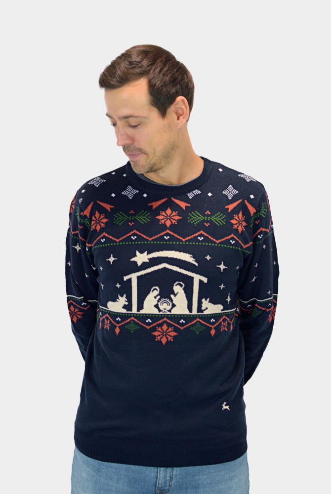 Maglione Natalizio da Uomo Blu Nativity