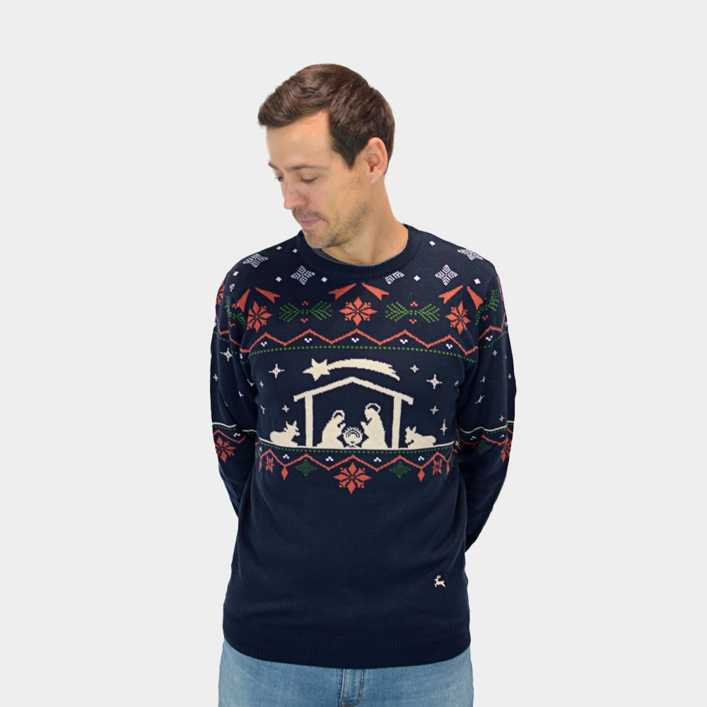 Maglione Natalizio da Uomo Blu Nativity