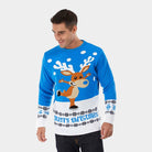 Maglione Natalizio da Uomo Blu con Renna che Pattina