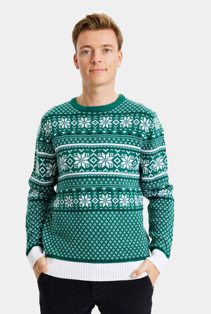 Maglione Natalizio da Uomo Classico Verde e Bianco Elegante