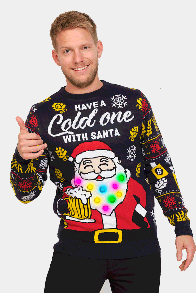 Maglione Natalizio Uomo-Coppia con Luci LED Babbo Natale con Birra