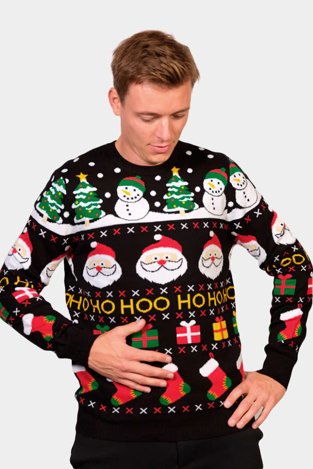 Maglione Natalizio da Uomo Cotone Biologico Babbo Natale Regali Pupazzi di Neve