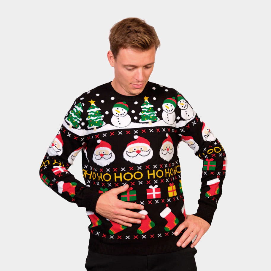 Maglione Natalizio da Uomo Cotone Biologico Babbo Natale Regali Pupazzi di Neve