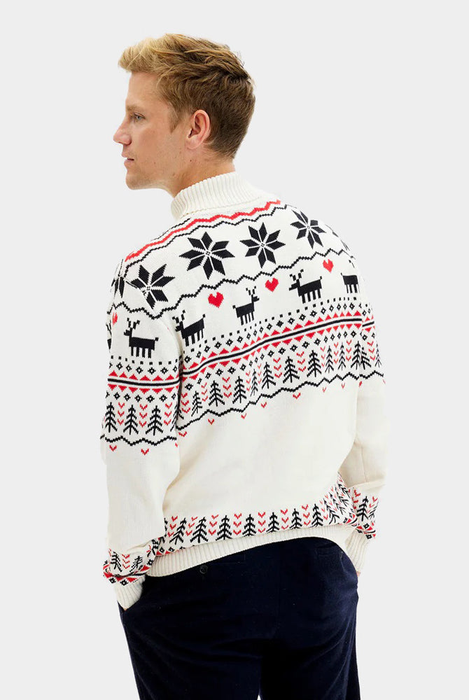 Maglione Natalizio da Uomo in Cotone Biologico a Collo Alto Beige Elegante