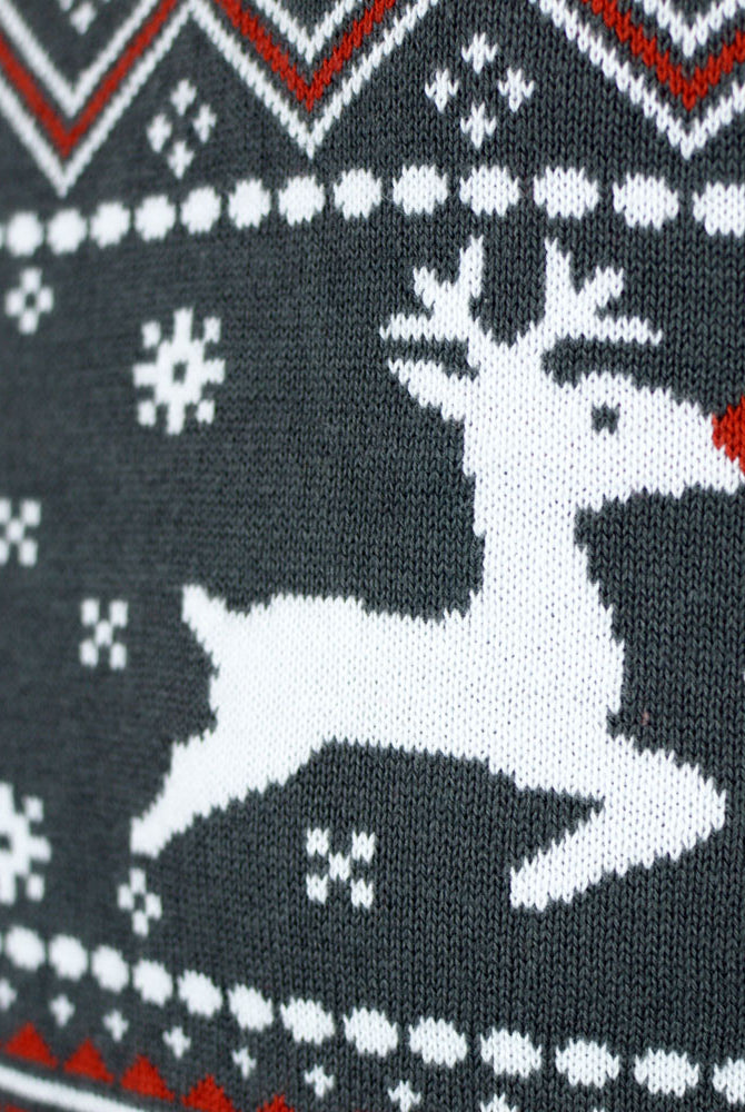 Maglione Natalizio da Uomo Cotone Biologico Collo Grigio Renne Alto