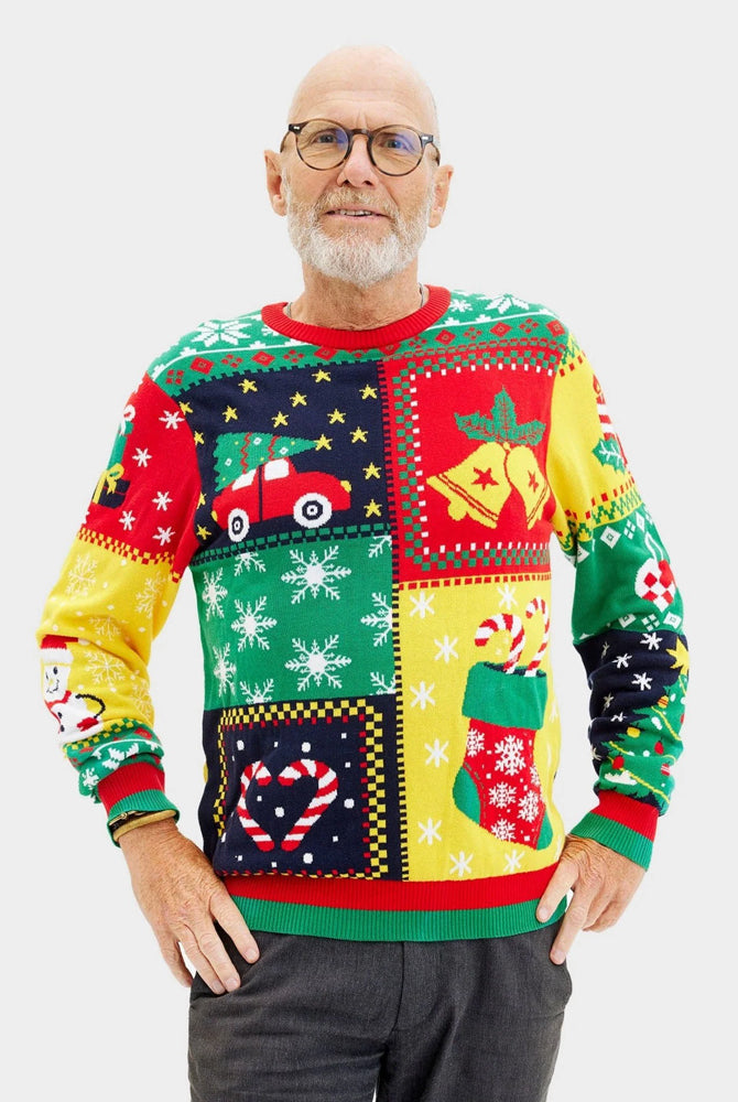 Maglione Natalizio da Uomo in Cotone Biologico Patchwork