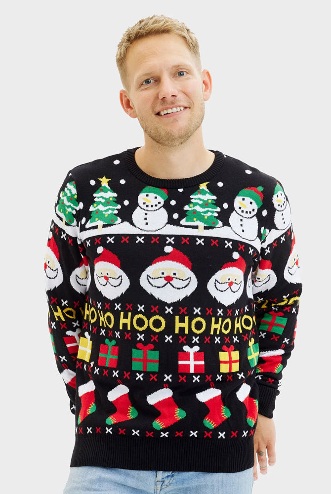 Maglione Natalizio Uomo Cotone Biologico Babbo Natale Regali Pupazzi Neve