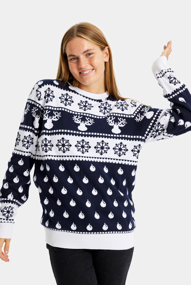 Maglione Natalizio Uomo Blu Donna Renne e Neve