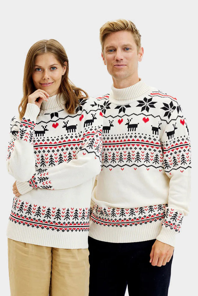 Maglione Natalizio da Uomo Donna Cotone Biologico a Collo Alto Elegante Beige