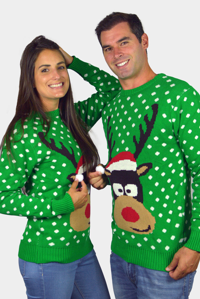 Maglione Natalizio Uomo Verde Renna Cappello 3D
