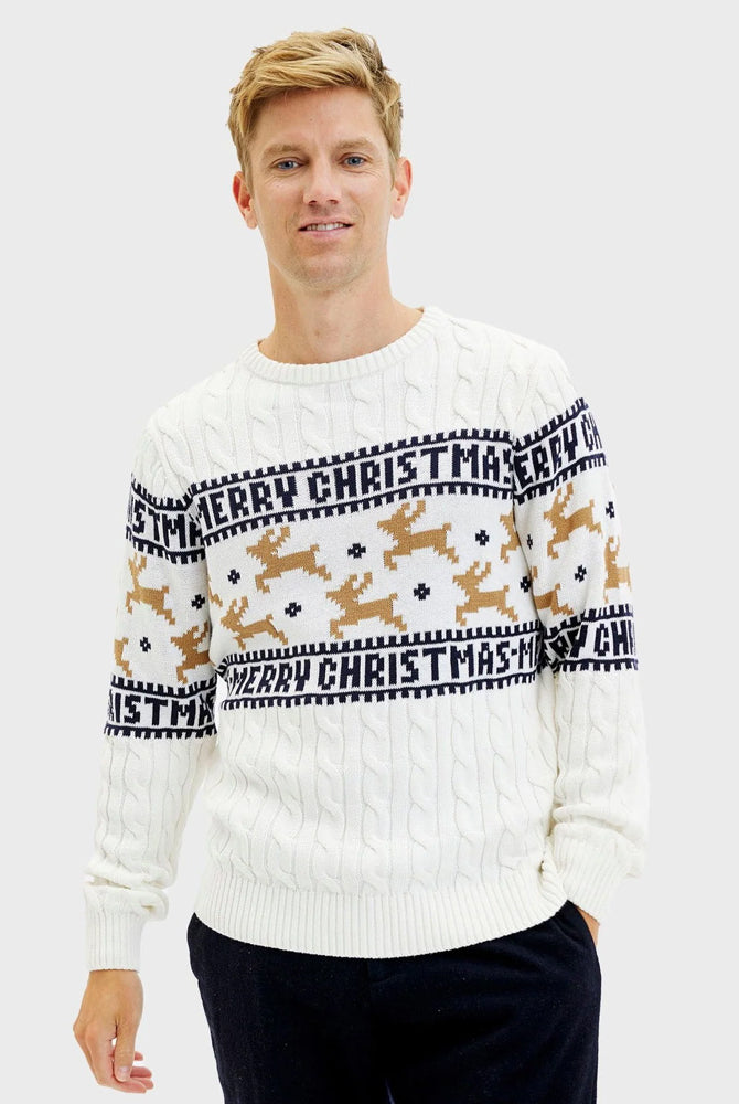 Maglione Natalizio Uomo Elegante Bianco RenneCotone Biologico