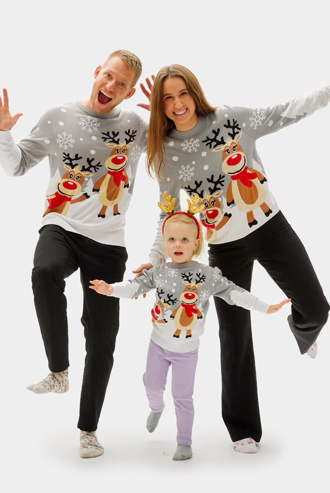 Maglione Natalizio Uomo Famiglia Grigio con Renne Carine