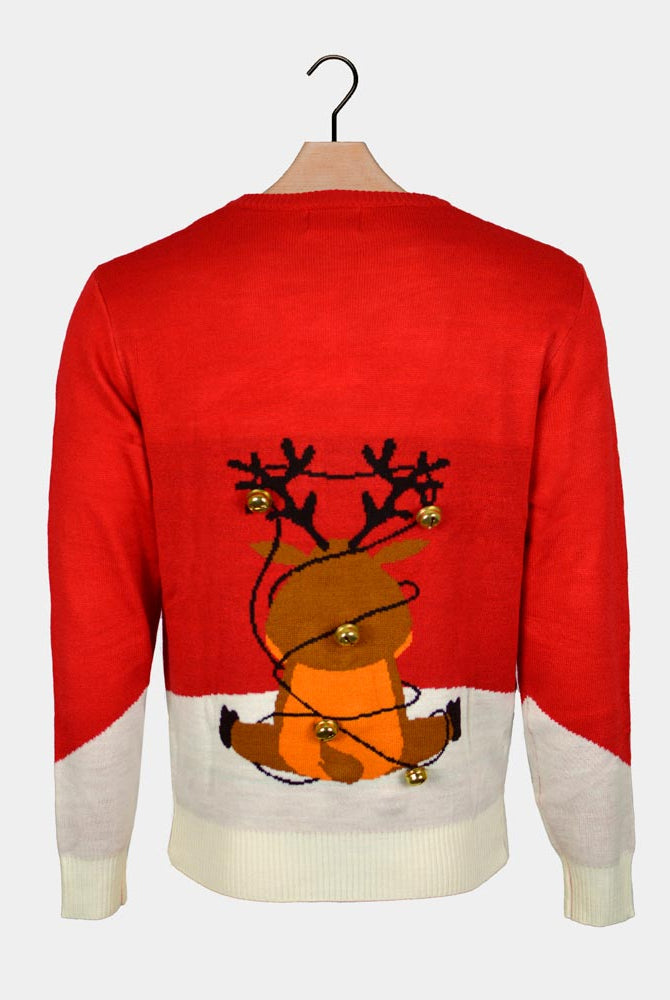 Maglione Natalizio Uomo Jingle Bells Suck Rosso Campanelli 3D
