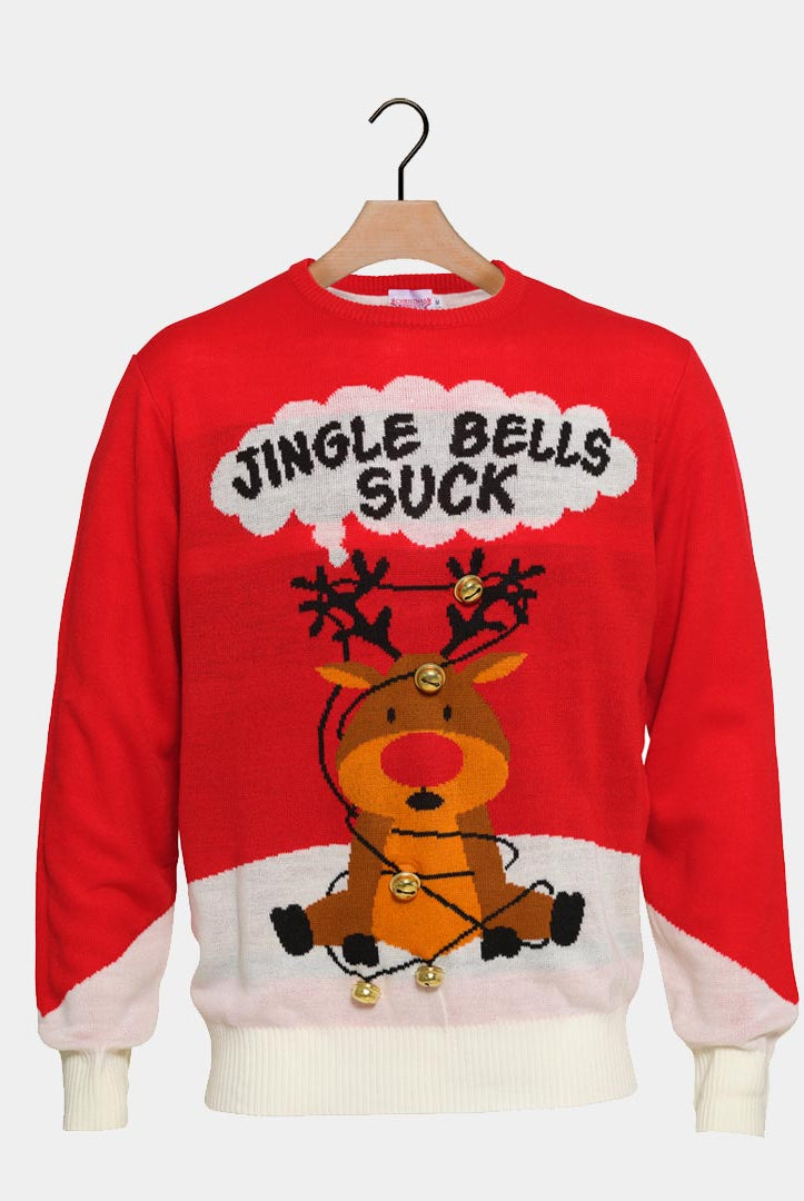 Maglione Natalizio da Uomo Jingle Bells Suck Rosso Campanelli 3D