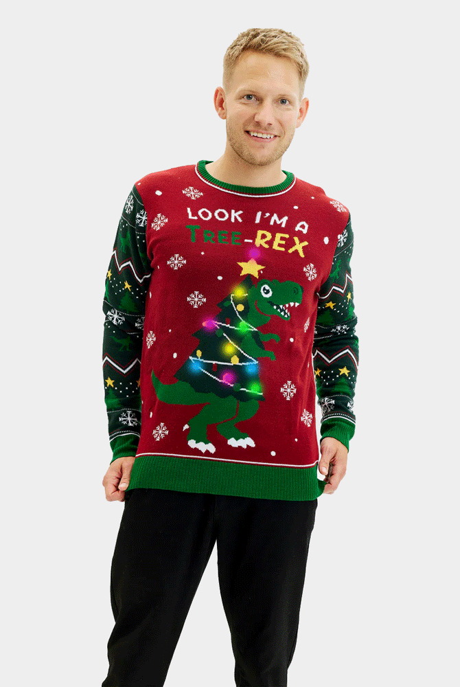 Maglione Natalizio Uomo con Luci LED Christmas Tree-Rex