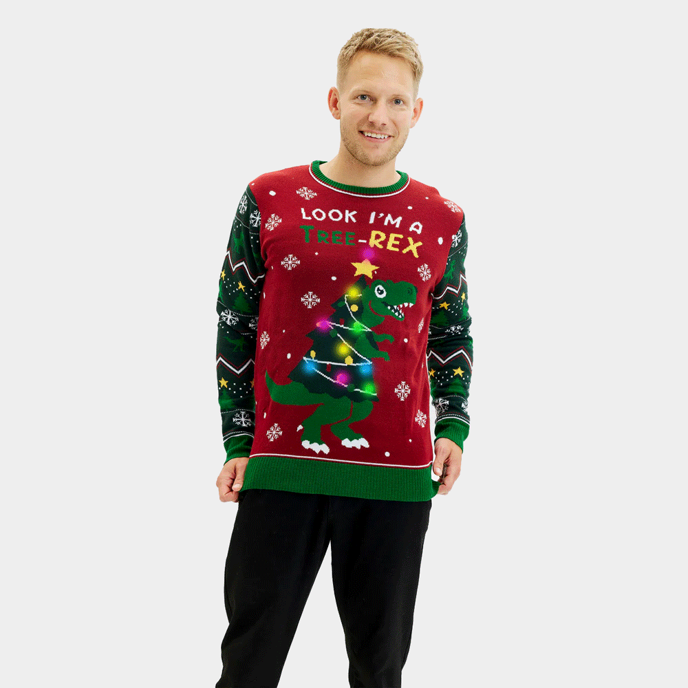 Maglione Natalizio Uomo con Luci LED Christmas Tree-Rex
