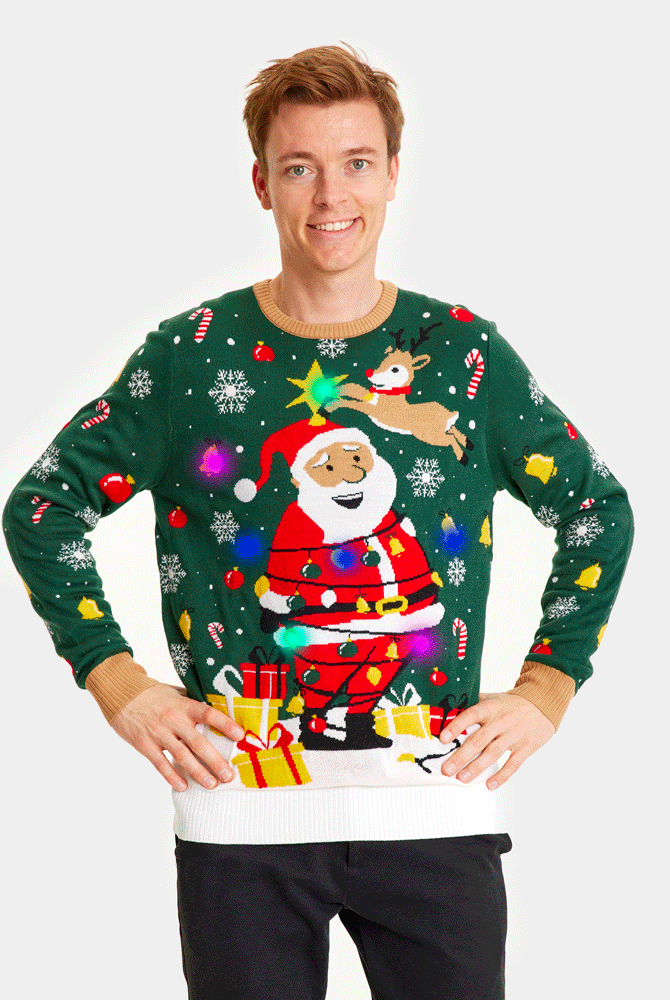 Maglione Natalizio da Uomo con Luci LED Babbo Natale in Confusione