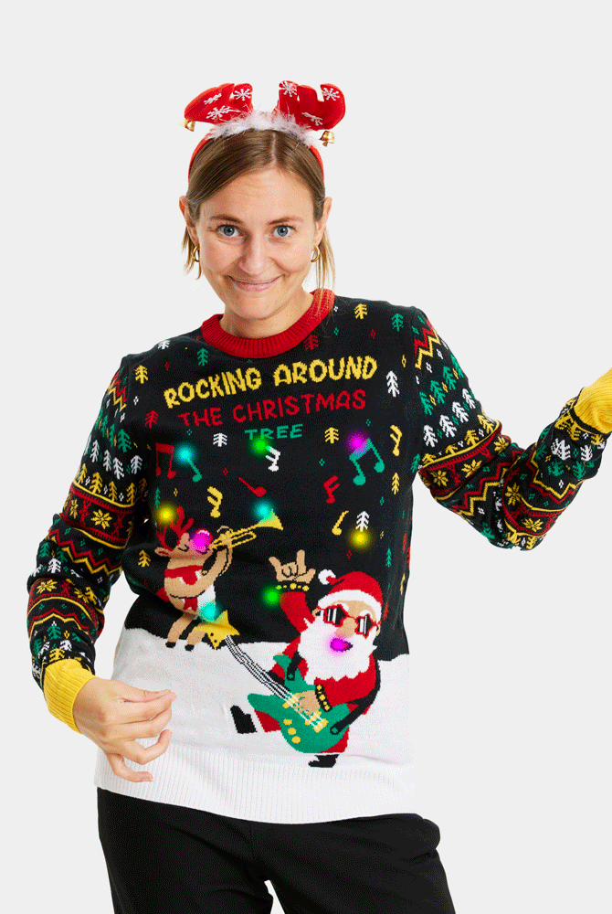 Maglione Natalizio da Uomo donna Luci LED Babbo Natale Rocker
