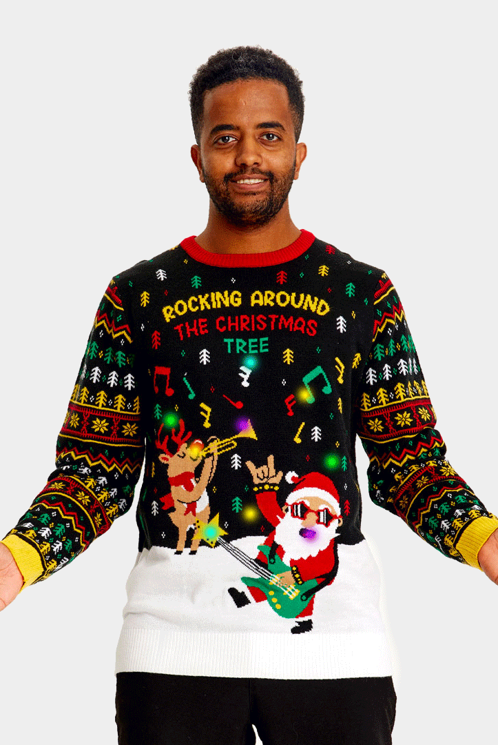 Maglione Natalizio da Uomo con Luci LED Babbo Natale Rocker