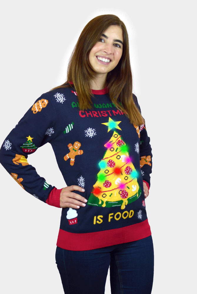 Maglione Natalizio donna uomo con Luci LED Cibo Natalizio