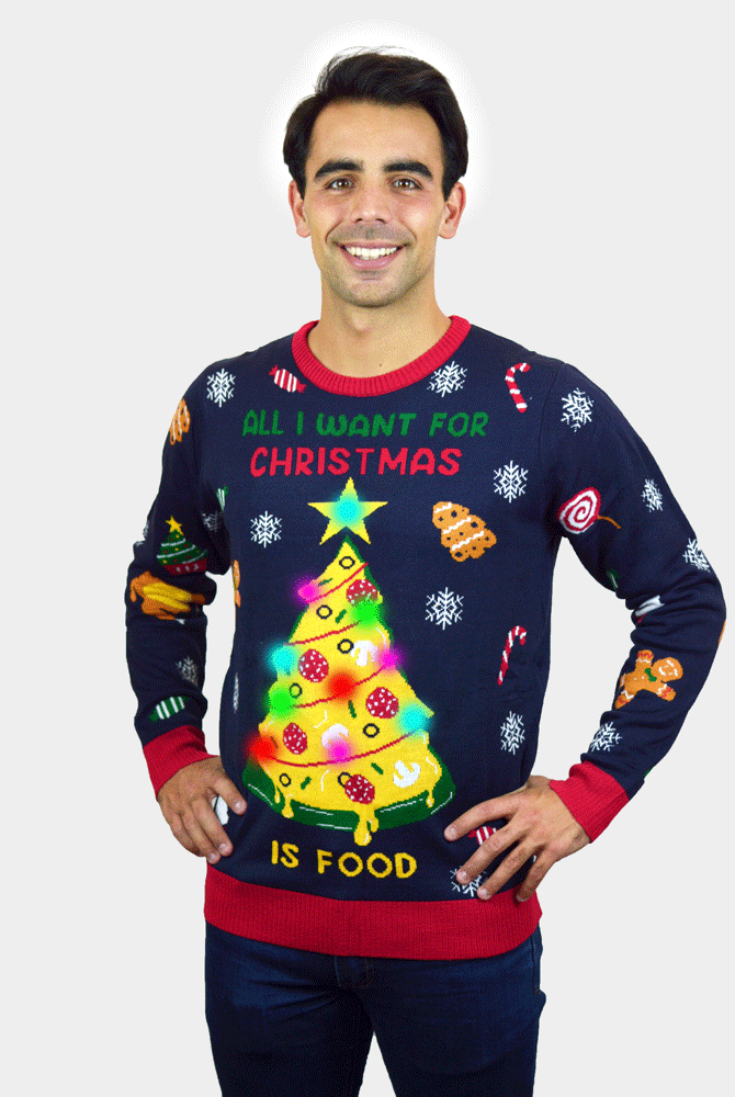 Maglione Natalizio da Uomo con Luci LED Cibo Natalizio
