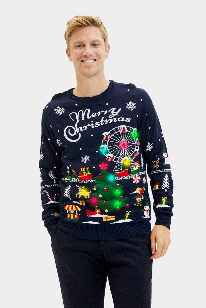 Maglione Natalizio da Uomo con Luci LED Fiera di Natale