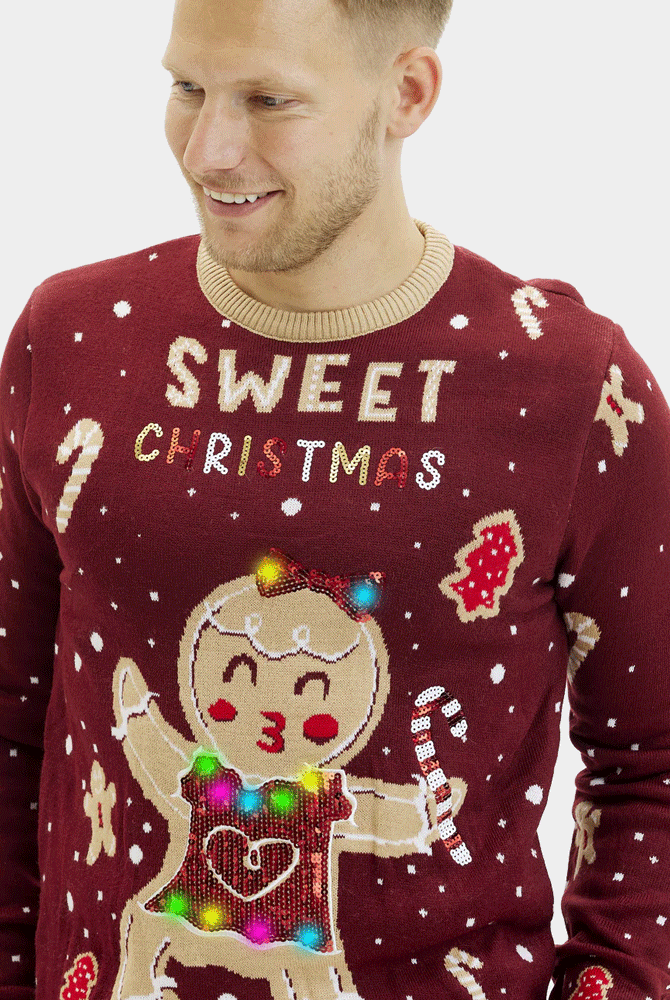 Maglione Natalizio Uomo Luci LED Rosso Ginger Cookie