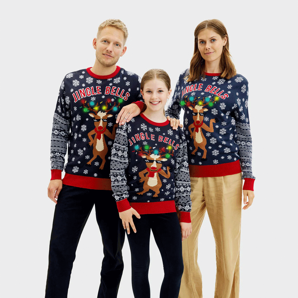 Maglione Natalizio Uomo famiglia Luci LED Jingle Bells