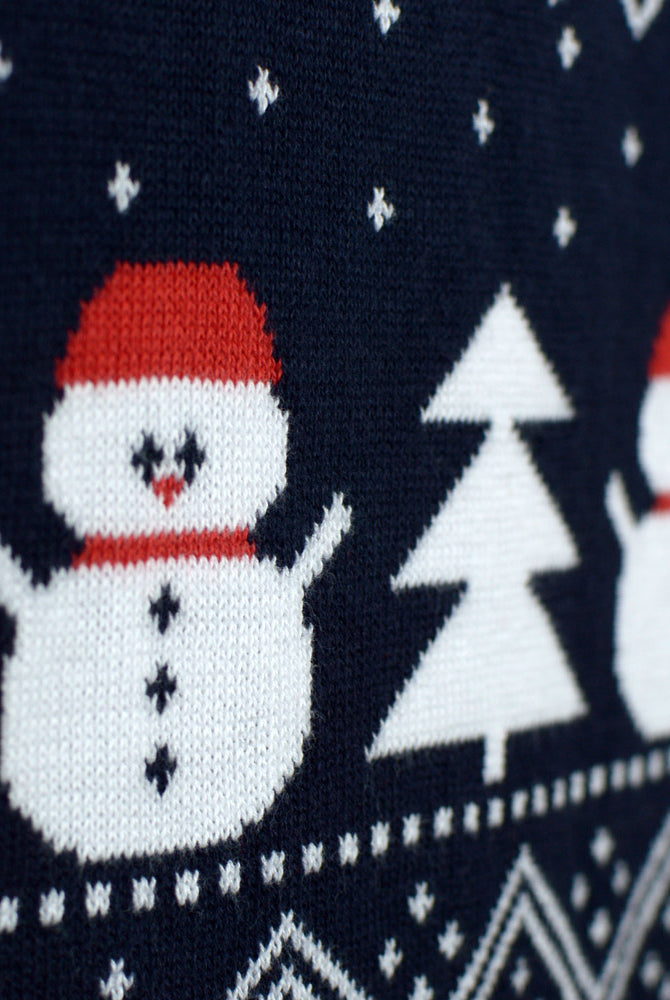 Maglione Natalizio Uomo, Pupazzi di Neve e Babbo Natale con Alberi