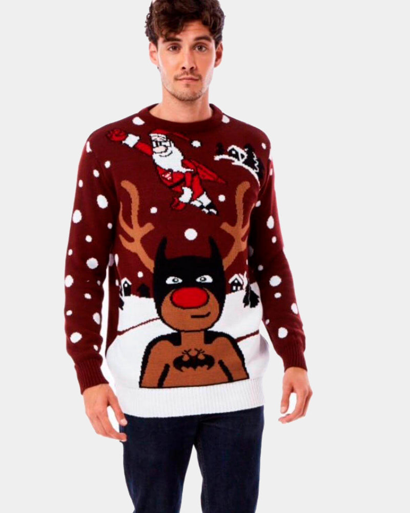 Maglione Natalizio da Uomo Renna Batman Babbo Natale Superman