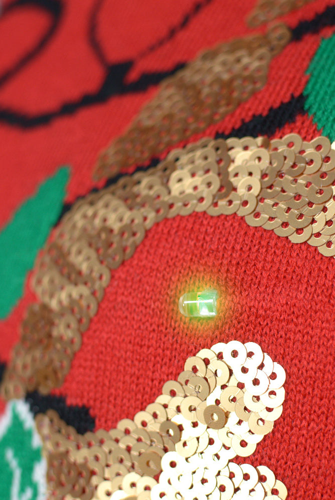 Maglione Natalizio da Uomo Renna Luci LED Brillante Paillettes