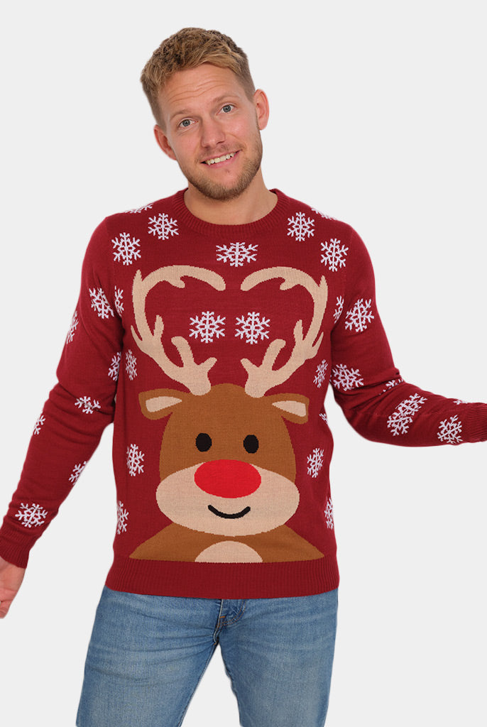 Maglione Natalizio da Uomo con Renna Rudolph Rosso