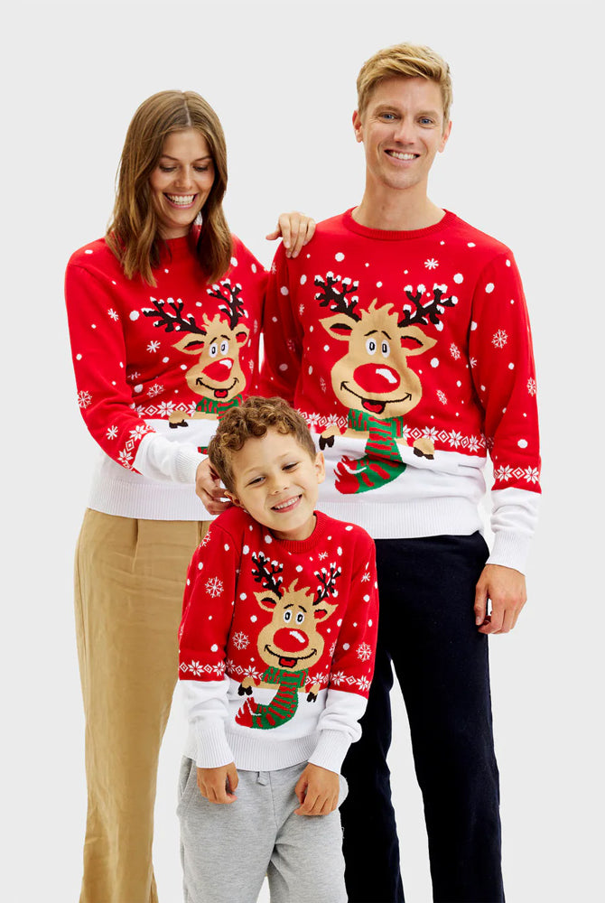 Maglione Natalizio da Uomo Famiglia Renna con Sciarpa