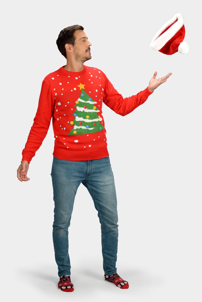Uomo Maglione Natalizio Rosso Albero di Natale Uomo