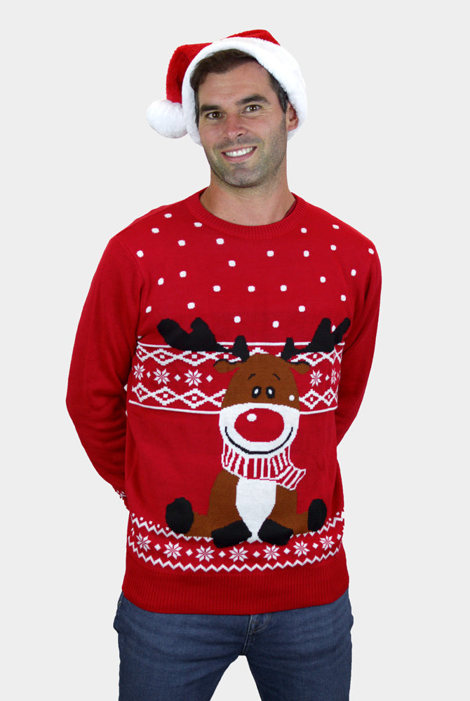 Maglione Natalizio Uomo Rosso Renna Rudolph