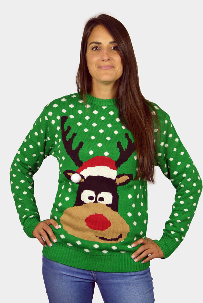 Maglione Natalizio da Uomo Verde Renna Cappello Donna 3D