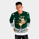 Maglione Natalizio da Uomo Verde con Renna che Pattina