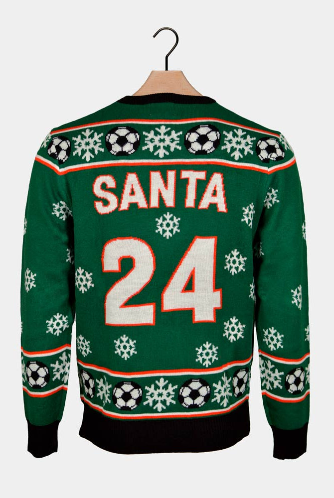 Maglione Natalizio Verde Babbo Natale Gioca Calcio