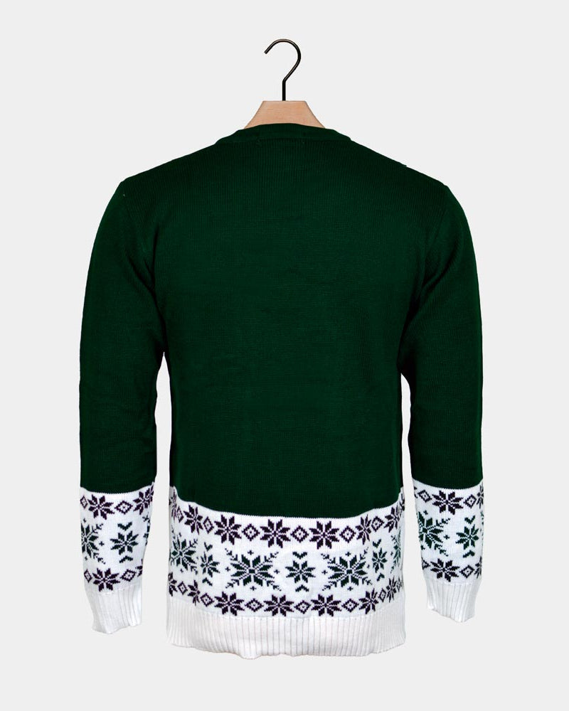 Maglione Natalizio Verde con Renna che Pattina