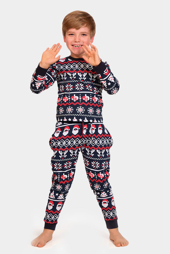 Pigiama Natalizio per Bambini con Babbo Natale, Alberi e Cuori